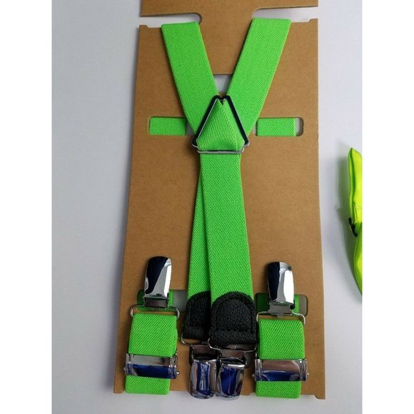 Unbranded Accessories Lime Green Suspenders And Tie Combo Youth